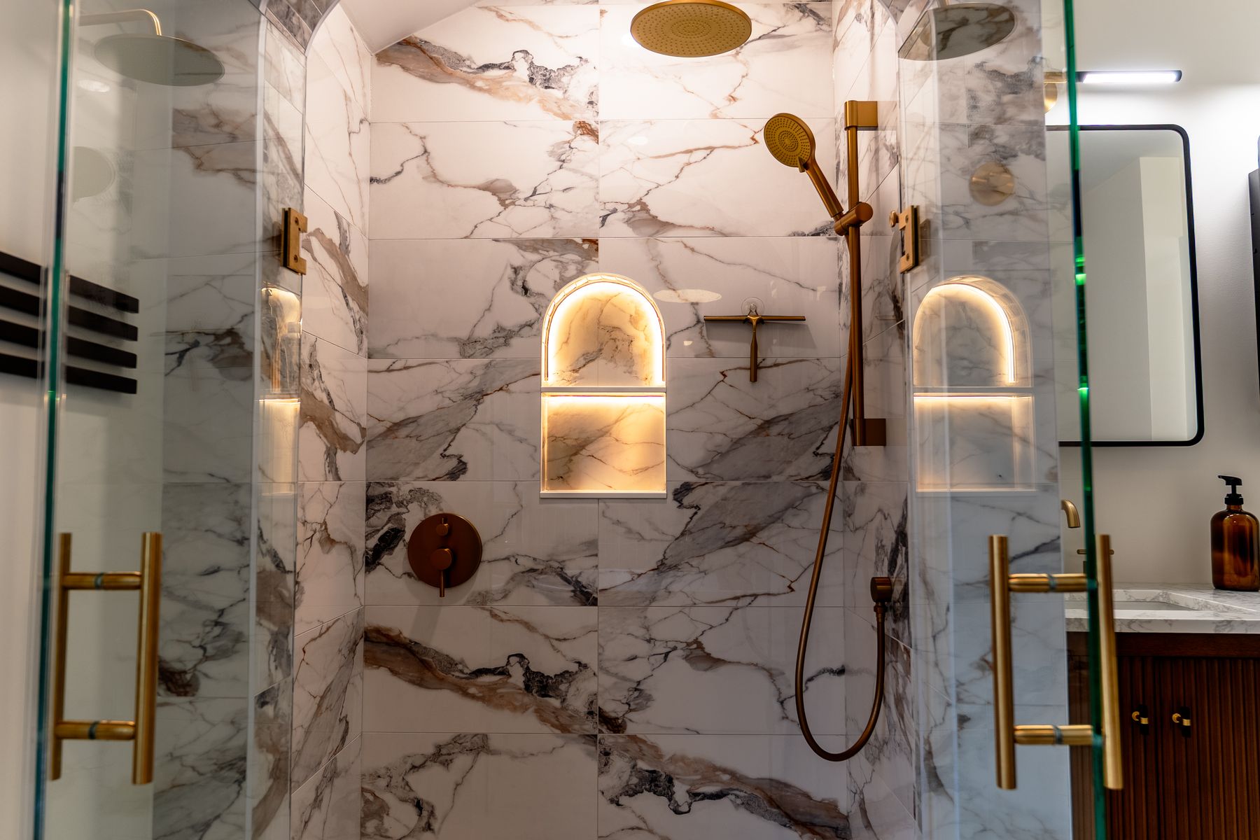 Interior and architectural photography of a marble bathroom renovation